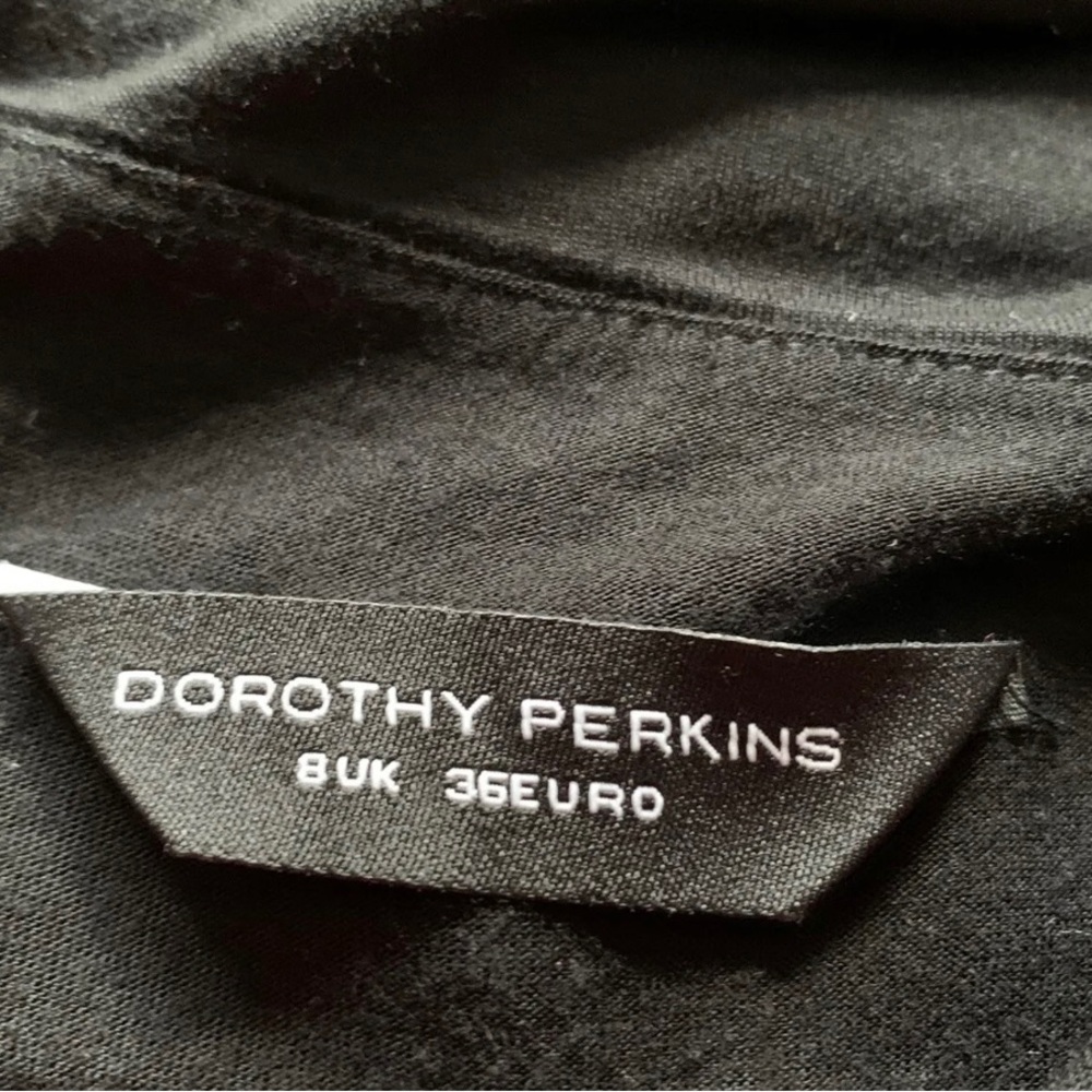Dorothy Perkins Black Dress Sleeveless Draped Waterfall Knee Length Stretch UK 8 - Picture 7 of 12